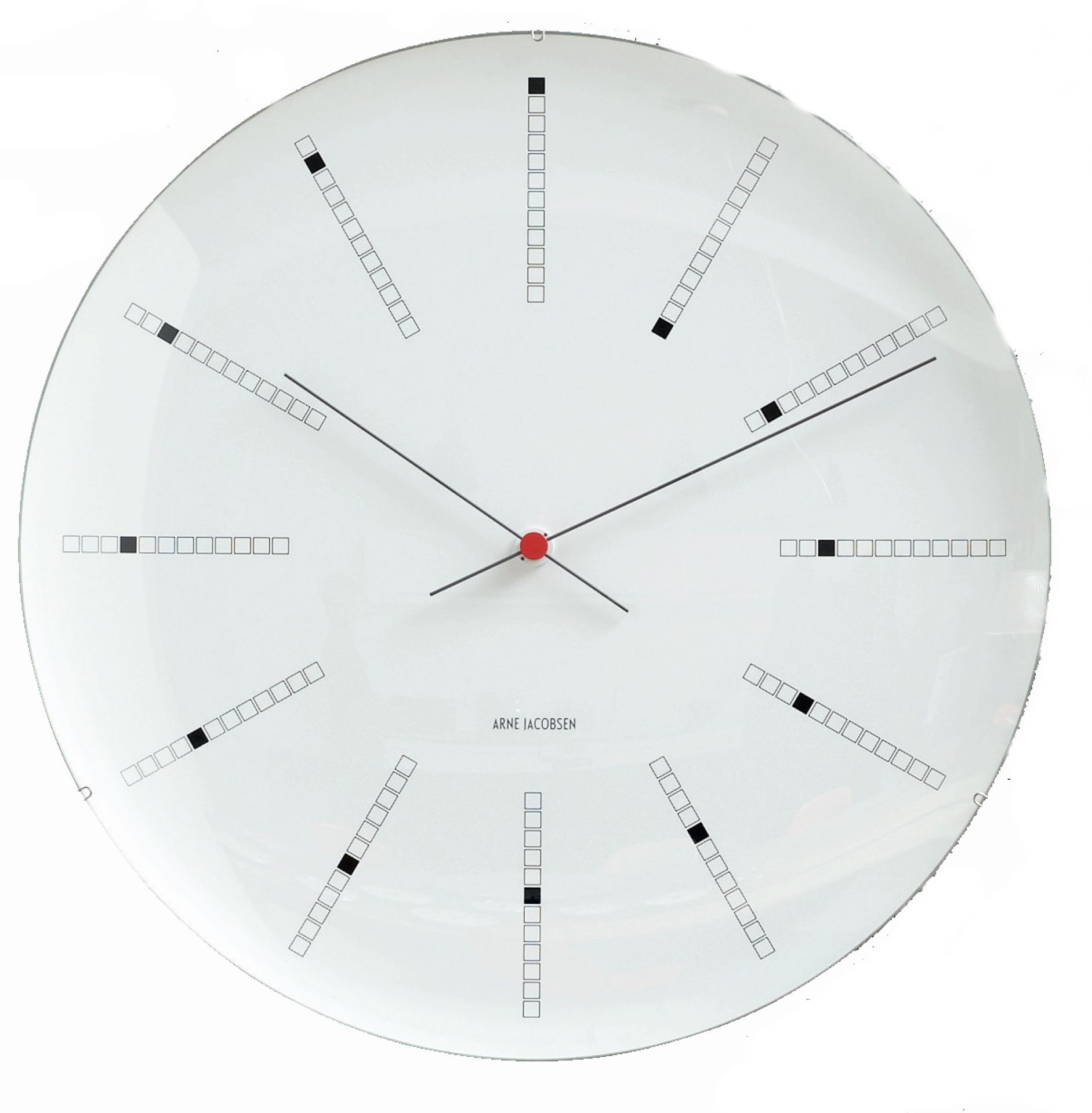 Weiße Bankers Wanduhr von Rosendahl Timepieces, 48 cm Durchmesser, modernes Design mit Strichindex.